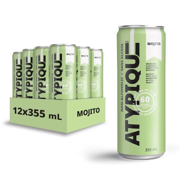 12 Atypique Mojito Non-Alcoholic Beverages, 355 mL Each