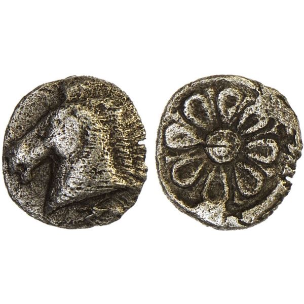 AEOLIA: Kyme, AR tetartemorion (0.15g), 5th century BC, VF