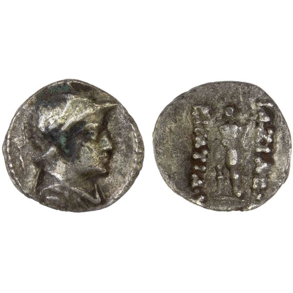 BACTRIA: Eukratides I Megas, ca. 170-145 BC, AR obol (0.37g), VF