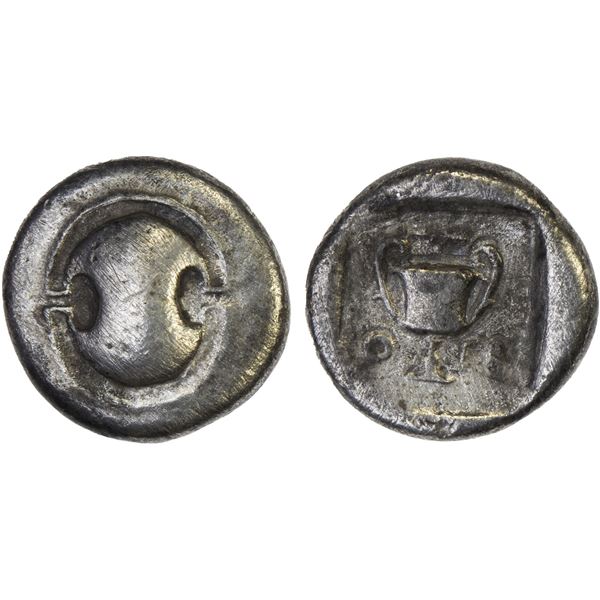 BOEOTIA: Thebes, AR hemidrachm (2.38g), ca. 425-375 BC, VF