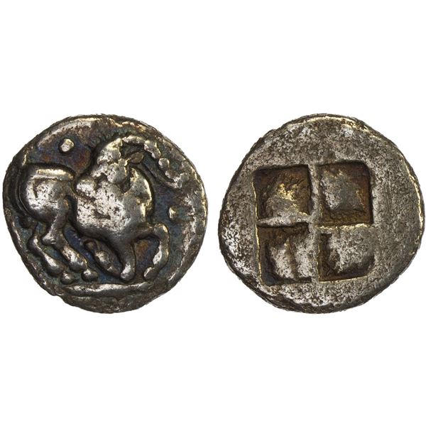 MACEDONIA: Aigai, AR trihemiobol (0.91g), ca. 485-470 BC, F-VF