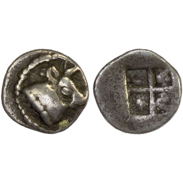 MACEDONIA: Akanthos, AR hemiobol (0.48g), ca. 430-390 BC, VF