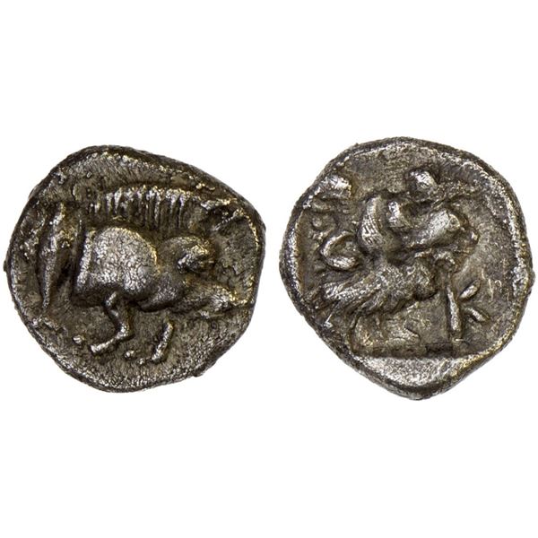 MYSIA: Kyzikos, AR hemiobol (0.32g), ca. 450-400 BC, VF