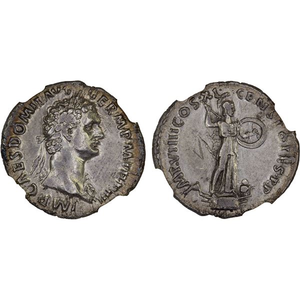 ROMAN EMPIRE: Domitian, 81-96 AD, AR denarius (3.06g), Rome, 85 AD, NGC Choice VF