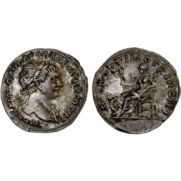 ROMAN EMPIRE: Trajan, 98-117 AD, AR denarius (3.09g), Rome, 103-111 AD, Choice VF