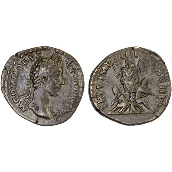 ROMAN EMPIRE: Commodus, 177-192 AD, AR denarius (3.04g), Rome, 180 AD, VF