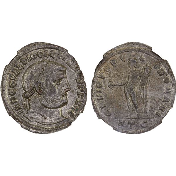 ROMAN EMPIRE: Diocletian, 284-305 AD, silvered BI nummus (9.23g), Heraclea, NGC XF