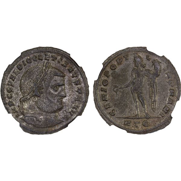 ROMAN EMPIRE: Diocletian, 284-305 AD, silvered BI nummus (9.25g), Heraclea, NGC XF