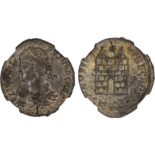 ROMAN EMPIRE: Crispus, caesar, 317-326 AD, silvered AE3 (2.67g), Cyzicus, 325-326 AD, NGC AU
