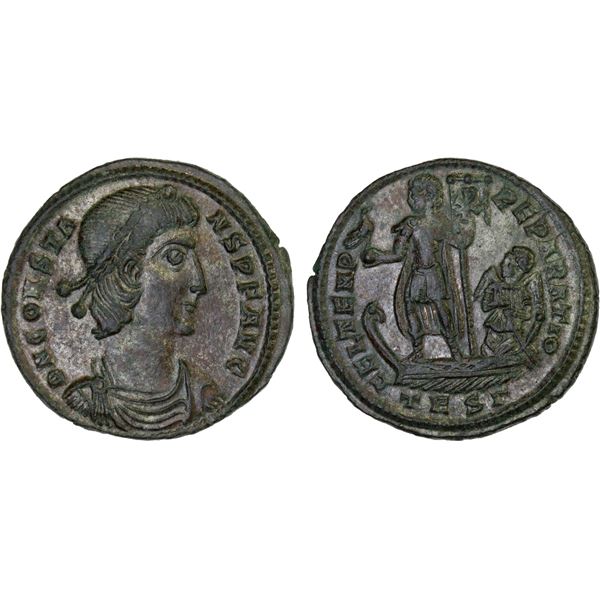 ROMAN EMPIRE: Constans, as augustus, 337-350 AD, silvered AE majorina (5.23g), Thessalonica, 348-350