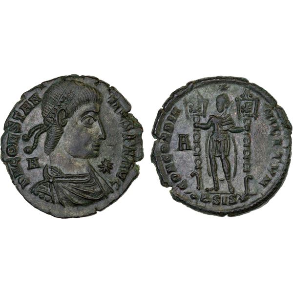 ROMAN EMPIRE: Constantius II, 337-361 AD, silvered AE centenionalis (5.64g), Siscia, 350 AD, XF-AU