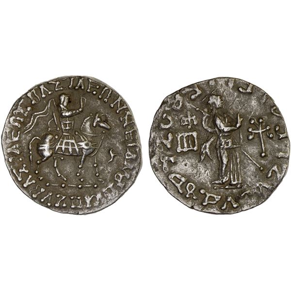 INDO-SCYTHIAN: Azes, ca. 58-12 BC, AR tetradrachm (9.11g), VF-XF