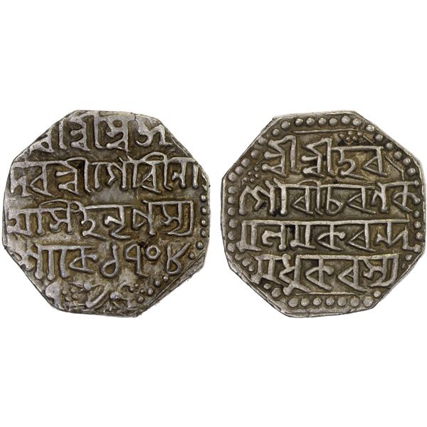 ASSAM: Gaurinatha Simha, 1780-1796, AR rupee (11.31g), SE1708 year 7, XF