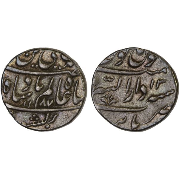 MARATHA CONFEDERACY: Burhanpur, AR rupee (11.49g), AH1187 year 13, XF