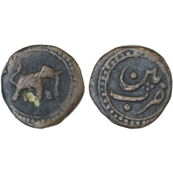 MYSORE: Tipu Sultan, 1782-1799, AE 1/4 paisa (akhtar), (2.69g), Patan, ND, VG