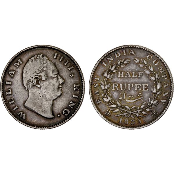 BRITISH INDIA: William IV, 1830-1837, AR ½ rupee, 1835(b), Fine
