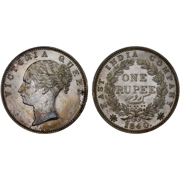 BRITISH INDIA: Victoria, Queen, 1837-1876, AR rupee, 1840(b), AU