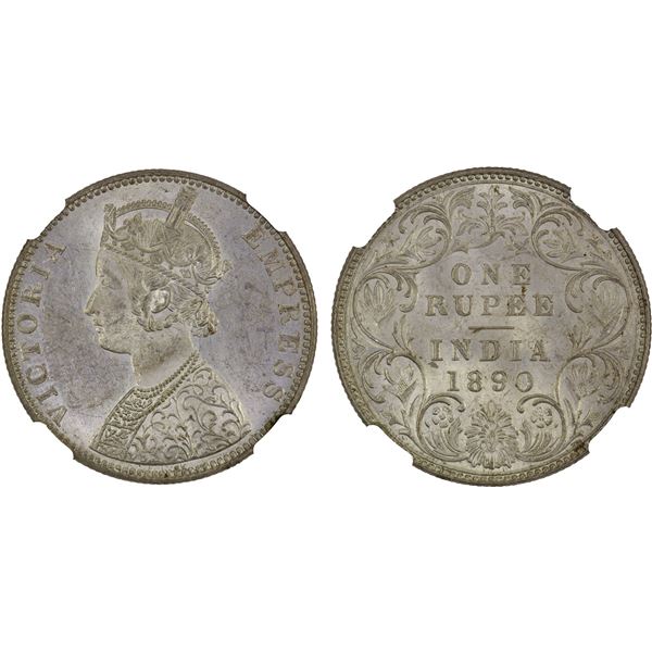 BRITISH INDIA: Victoria, Empress, 1876-1901, AR rupee, 1890-B, NGC MS62