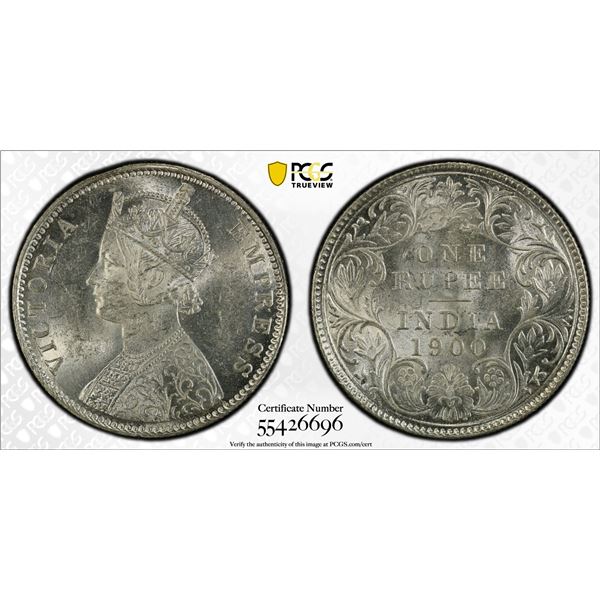 BRITISH INDIA: Victoria, Empress, 1876-1901, AR rupee, 1900-C, PCGS MS62