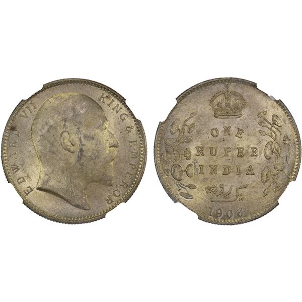 BRITISH INDIA: Edward VII, 1901-1910, AR rupee, 1906(c), NGC MS63
