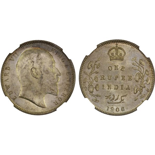 BRITISH INDIA: Edward VII, 1901-1910, AR rupee, 1906(c), NGC MS62