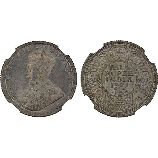 BRITISH INDIA: George V, 1910-1936, AR 1/2 rupee, 1921(c), NGC MS63