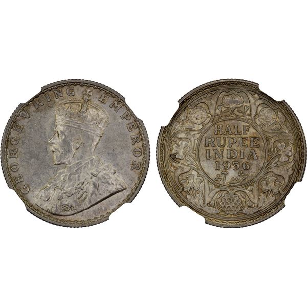 BRITISH INDIA: George V, 1910-1936, AR 1/2 rupee, 1936(b), NGC MS62