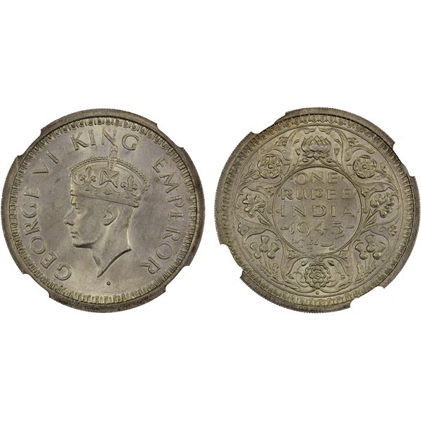 BRITISH INDIA: George VI, 1936-1952, AR rupee, 1945(b), NGC MS64