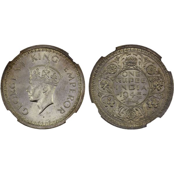 BRITISH INDIA: George VI, 1936-1952, AR rupee, 1945(b), NGC MS63 +