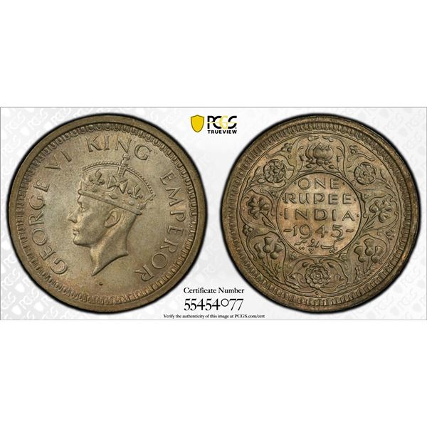 BRITISH INDIA: George VI, 1936-1952, AR rupee, 1945(b), PCGS MS62