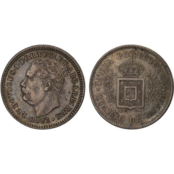 PORTUGUESE INDIA: Luiz I, 1861-1889, AR 1/4 rupia, 1881, XF-AU