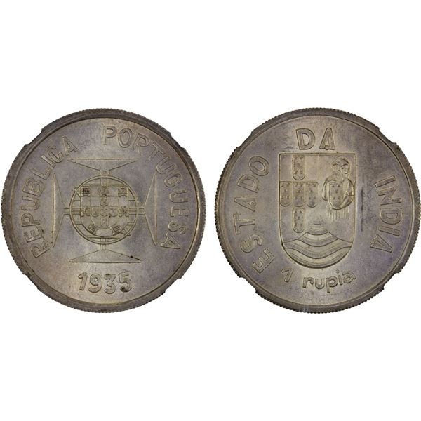 PORTUGUESE INDIA: Republic, AR rupia, 1935, NGC MS62