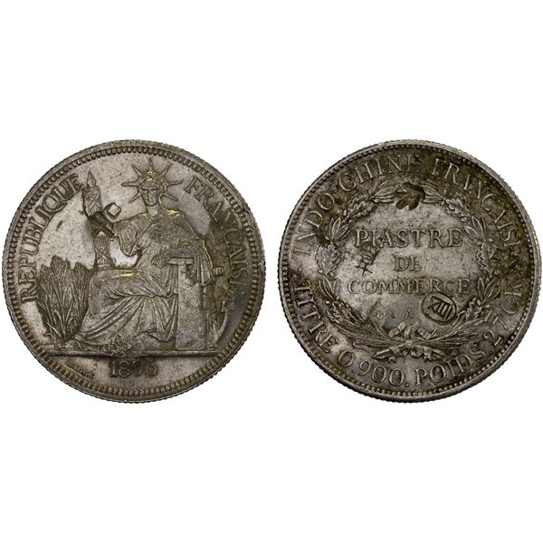 CHINA: CHOPMARKED COINS: FRENCH INDOCHINA: AR piastre, 1896-A, Choice XF