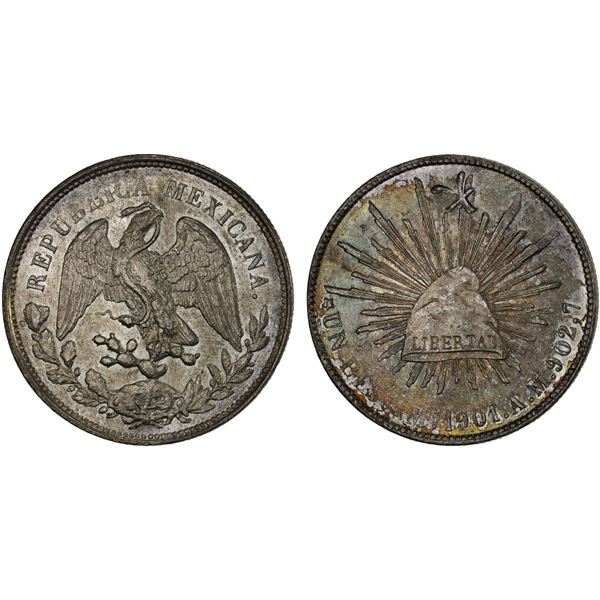 CHINA: CHOPMARKED COINS: MEXICO: Republic, AR peso, 1899-Go, Choice XF