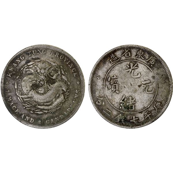 KWANGTUNG: Kuang Hsu, 1875-1908, AR dollar, ND (1890-1908), VF