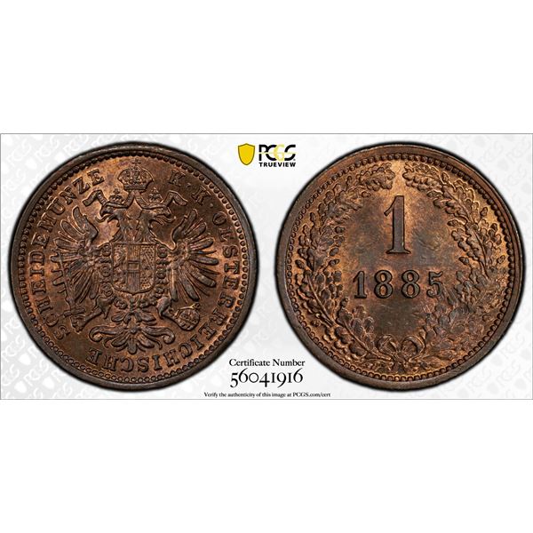 AUSTRIA: Franz Joseph I, 1848-1916, AE kreuzer, 1885, PCGS MS65 RB