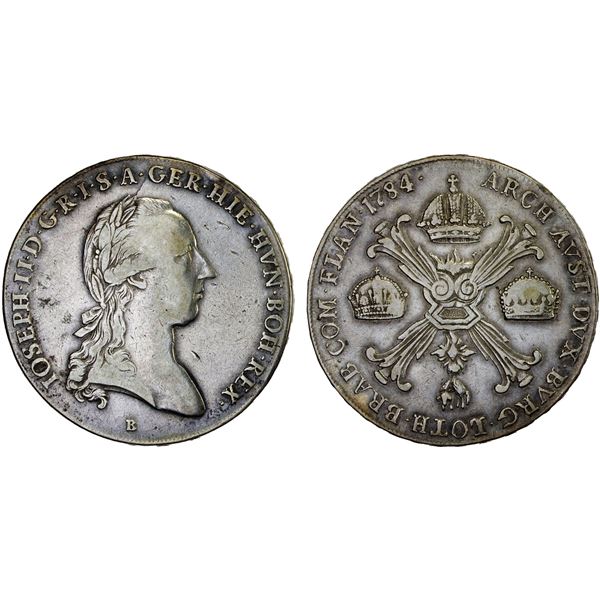 AUSTRIAN NETHERLANDS: Joseph II, 1780-1790, AR kronenthaler, Kremnica, 1784-B, F-VF