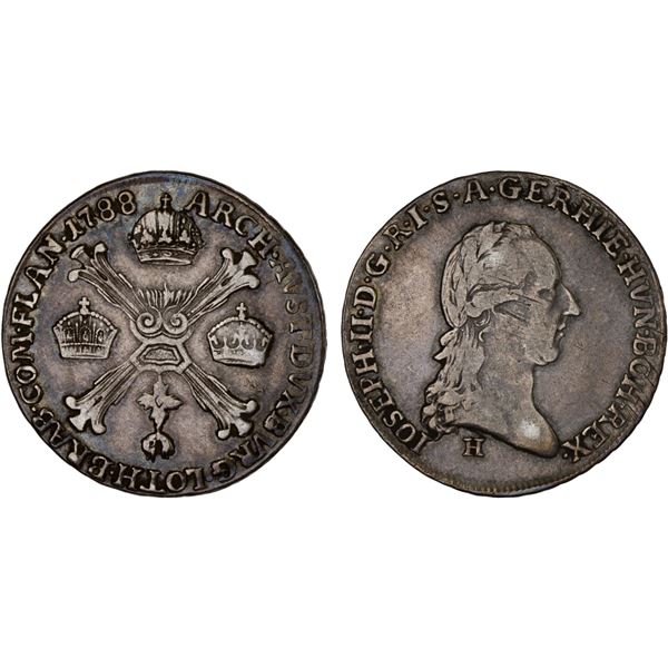 AUSTRIAN NETHERLANDS: Joseph II, 1780-1790, AR 1/4 kronentaler, 1788-H, Fine