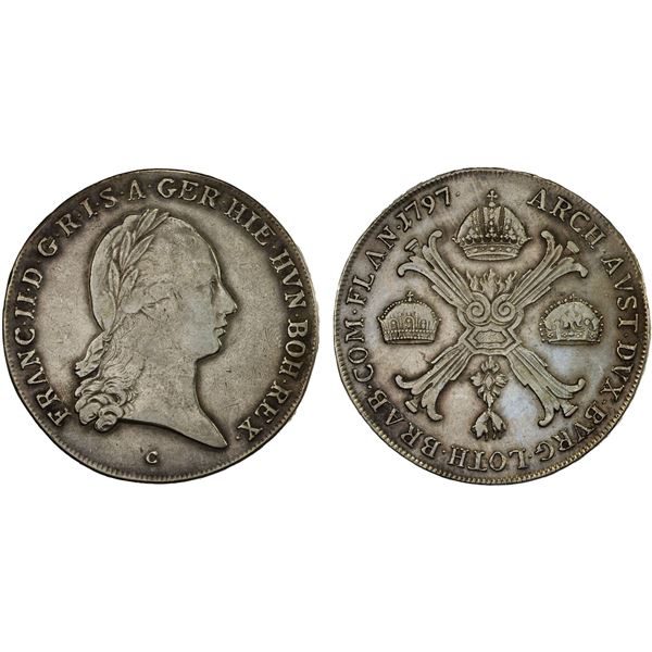 AUSTRIAN NETHERLANDS: Francis II, 1792-1797, AR kronenthaler, Prague, 1797-C, VF