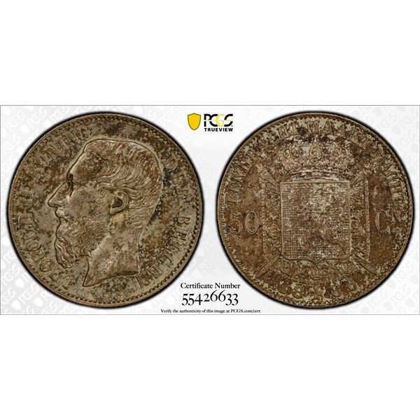 BELGIUM: Leopold II, 1865-1909, AR 50 centimes, 1886, PCGS MS62