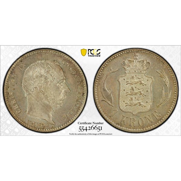DENMARK: Christian IX, 1863-1906, AR krone, 1892, PCGS MS65