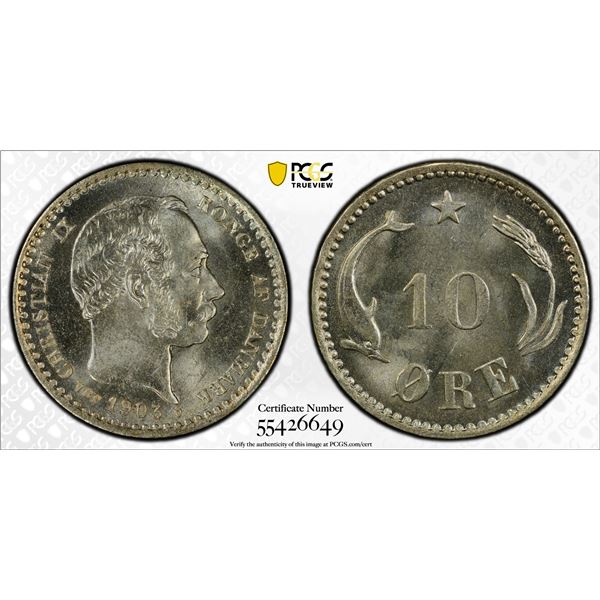 DENMARK: Christian IX, 1863-1906, AR 10 øre, 1903, PCGS MS65