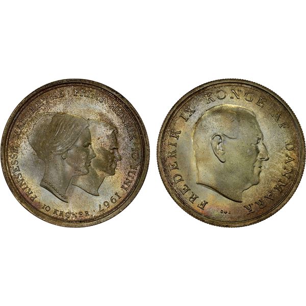 DENMARK: Frederik IX, 1947-1972, AR 10 kroner, 1967-C(h)S, gem Unc