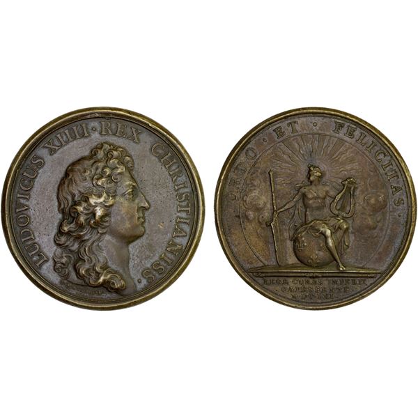 FRANCE: Louis XIV, 1643-1715, AE medal (32.31g), 1661, VF-XF