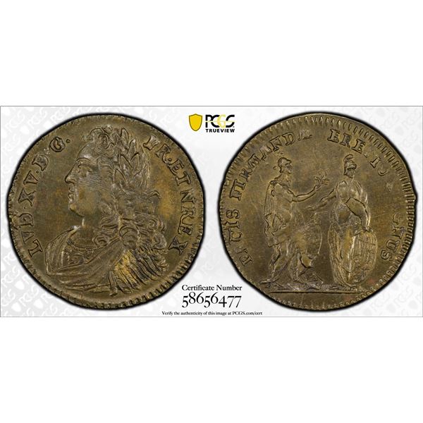 FRANCE: Louis XV, 1715-1774, AE jeton, ND (1719), PCGS MS63