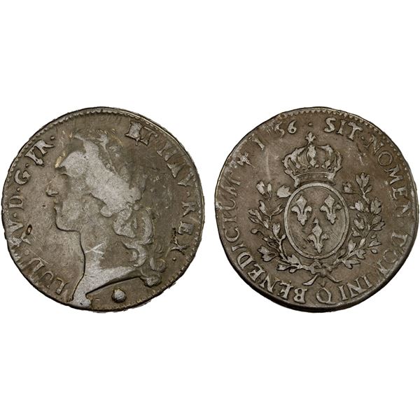 FRANCE: Louis XV, 1715-1774, AR écu au bandeau, Perpignan, 1756-Q, Fine