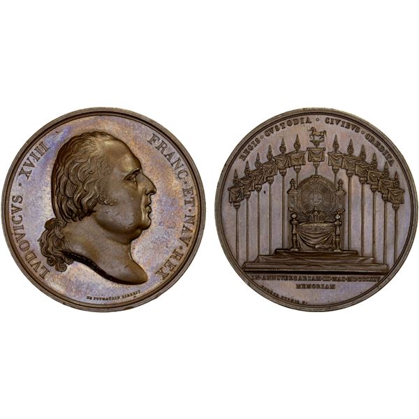 FRANCE: Louis XVIII, 1st reign, 1814-1815, AE medal, 1814, AU