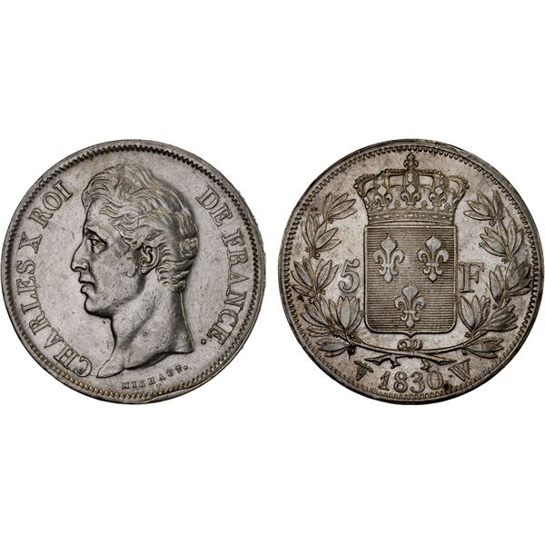 FRANCE: Charles X, 1824-1830, AR 5 francs, Lille, 1830-W, XF