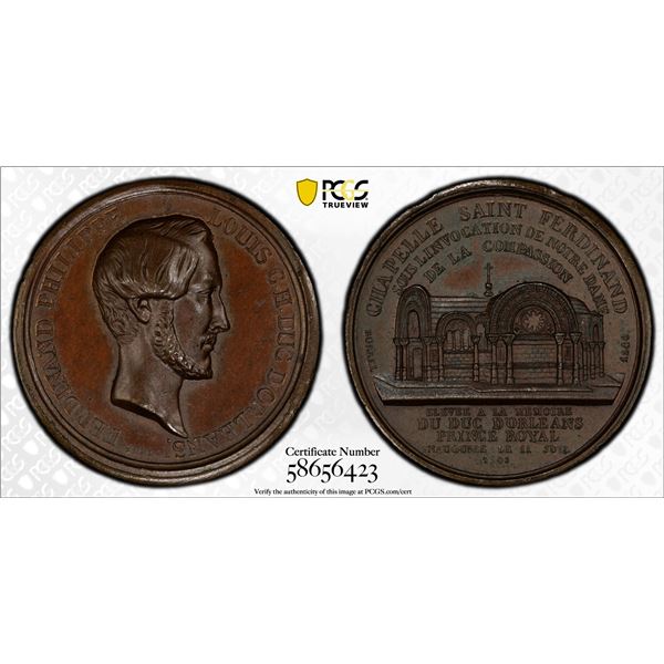FRANCE: Louis Philippe I, 1830-1848, AE medalet (9.58g), 1846, PCGS MS64