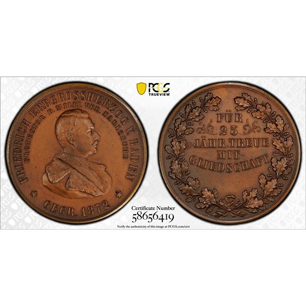 BADEN: Friedrich I, 1856-1907, AE medal (18.53g), ND (1897), PCGS MS65